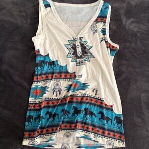 Vibrant Sleeveless Top with Horse and Dreamcatcher Design